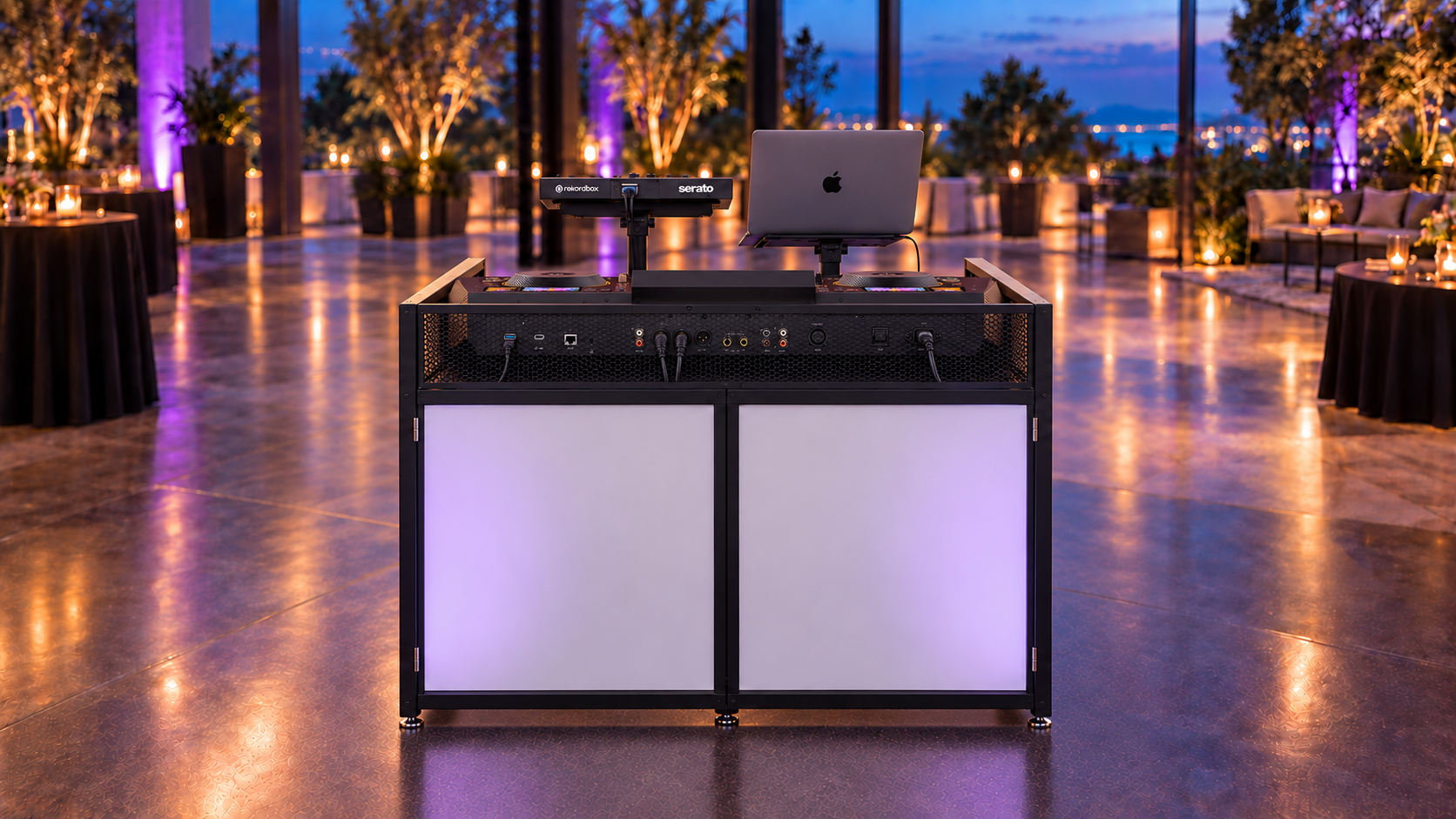 Compact white booth setup concept, guest-facing view